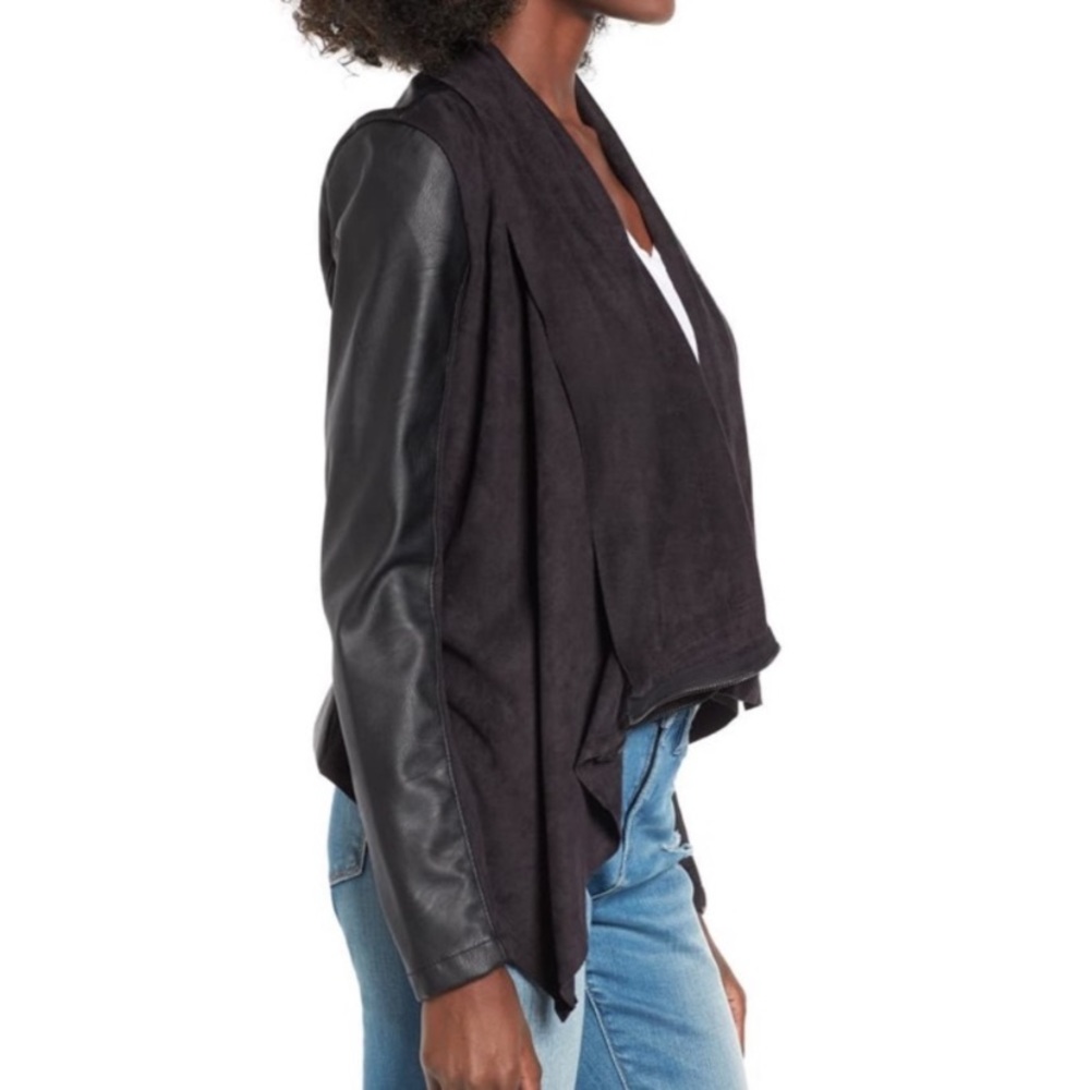 BlankNYC mixed media drape faux leather jacket